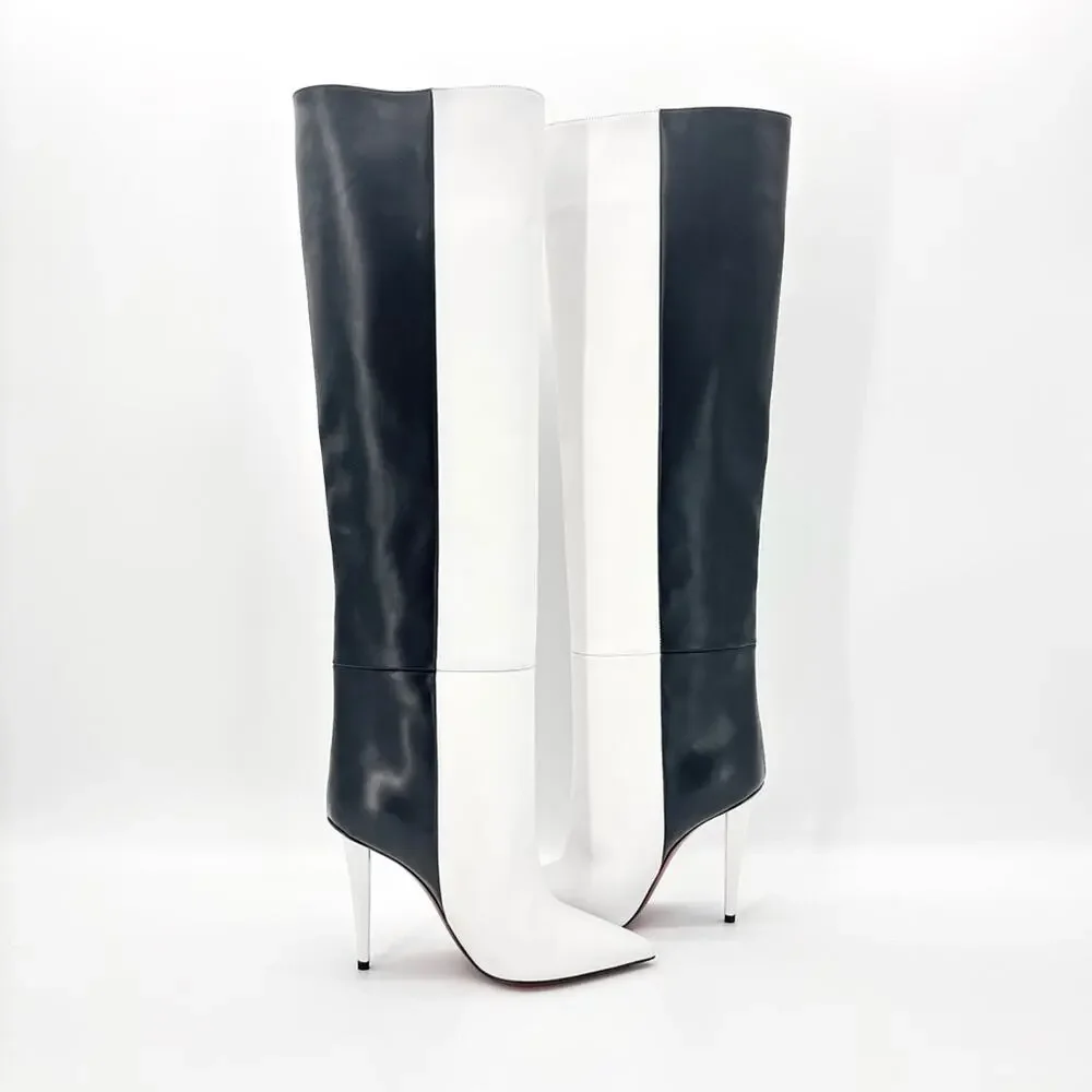 NEW Christian Louboutin Astrilarge Botta 100 Black White Over The Knee Boots 37